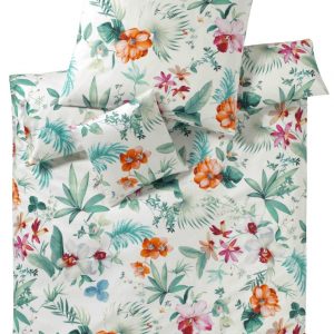 Elegante Mako-Satin Bettwäsche 135×200 cm Blumen Tropisch Limette-Grün 2089-2 | Betten Hofmann