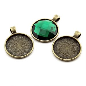 4 edle Fassungen in antik Bronze für 25 mm Cabochons | vintageparts.eu