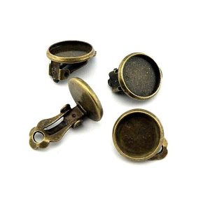 4 Ohrclips in antik Bronze für Cabochons 12 mm | vintageparts.eu