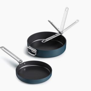 Joseph Joseph Space Klappgriff Keramik Antihaft 2-teiliges blaues Bratpfannen-Set, One size, Blau | Joseph Joseph