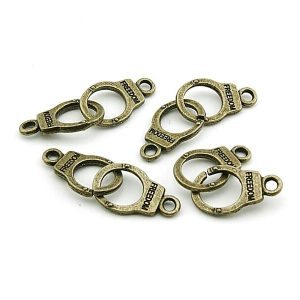 6 Handschellen Anhänger in antik Bronze | vintageparts.eu
