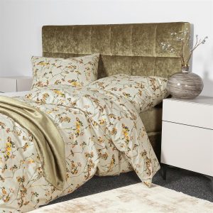 Janine Feinbiber Bettwäsche Davos 65154-03 Blumen Olivgrün 135×200 | Bettenhaus-Breuer