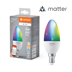 LEDVANCE Matter SMART+ LED Lampe CLASSIC B, RGB, Frost-Optik, 4,9W, 470lm, E14 | LEDVANCE
