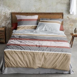 Irisette Biber Bettwäsche Panda 8543-60 Streifen Grau Rot 155×220 | Bettenhaus-Breuer