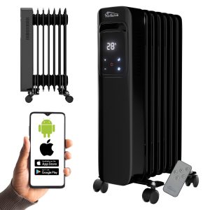 Ölradiator, Elektroheizung TT-OR 307 in schwarz mit 7 Rippen und 1500 Watt, drei Heizstufen, mit WiFi | TroniTechnik