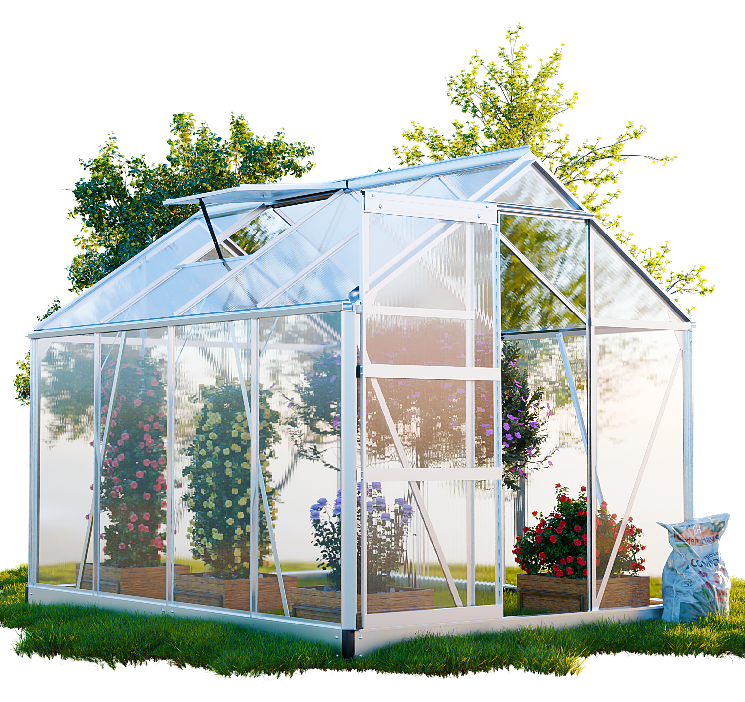 GARMIO Gewächshaus NEAPEL inkl. Fundament mit Dachfenster 250x190cm | TroniTechnik