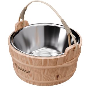 Dewello Sauna-Eimer mit Edelstahl-Einsatz – 3 Liter, Hemlock-Holz, Bambusstreben | TroniTechnik