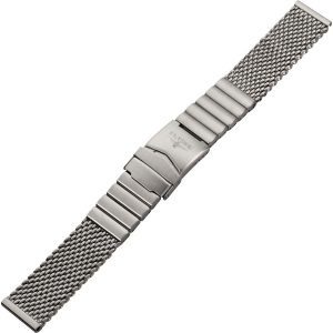 Watch strap – Coarse mesh Milanese strap made of matt stainless steel with safety folding clasp – 20 mm