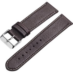 Watch band – Fine-pored, smooth leather strap with pin buckle, brown – 22 mm