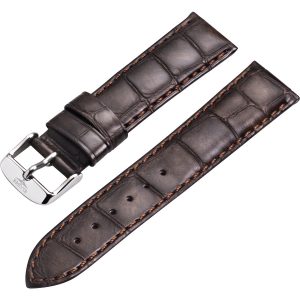 Watch strap – High-quality leather strap in crocodile look with pin buckle, brown – 16 mm