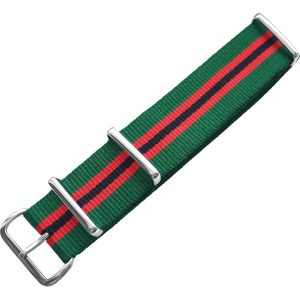Watch strap – Multicolor Nylon Nato Strap with Pin Buckle – Olive Green/Red/Blue – 22mm
