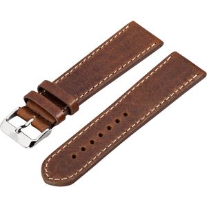 Watch strap – High-quality saddle leather strap with pin buckle, brown – 24 mm