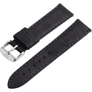 Watch band – High quality suede strap with pin buckle, Black – 20 mm