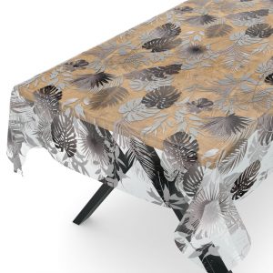 Transparente Tischdecke durchsichtig Tischfolie Folie Tischschutzfolie Vinyl 0,15mm mit Muster Blätter Silber Grau Schnittkante 100x140cm |