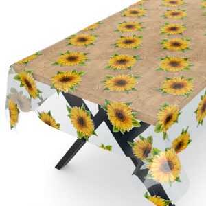 Transparente Tischdecke durchsichtig Tischfolie Tischschutzfolie 0,15mm mit Muster Sonnenblumen 100x140cm Schnittkante | tischschutz