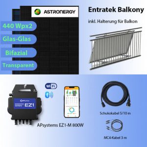 ‘Entratek Balkony|Balkonkraftwerk 800W/880Wp Komplettset|EZ1-M&Astronergy 440Wp & 10m Schukokabel’ | Entratek Shop