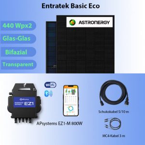 ‘Entratek Basic Eco|Balkonkraftwerk 800W/880Wp|EZ1-M&Astronergy 440 Bifazial Full Black&5m’ | Entratek Shop