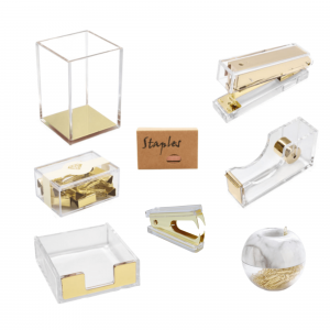 Schreibtisch Acryl Set, 8-teilig – Gold | Kornet und Hahn