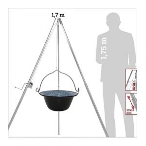 Schwenkgrill mit Gulaschkessel Topf im Set emailliert | Dreibein-Gestell Teleskopgestell Kettenhöhenverstellung Suppentopf – 16 Liter | Schwenkgrill