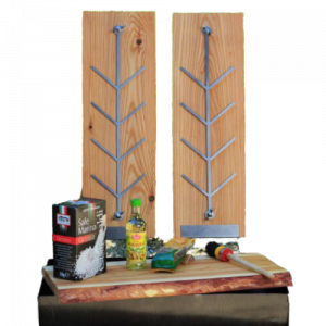 Flammlachsbrett Starter Set “Buche” + Servierbrett + Meersalz + Walnußöl + Wachholderbeeren | Schwenkgrill Shop