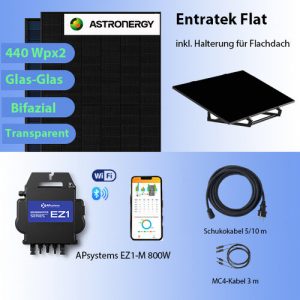 ‘Entratek Flat|Balkonkraftwerk 800W/880Wp Komplettset|EZ1-M&Astronergy 440Wp & 10m Schukokabel’ | Entratek Shop