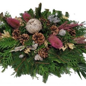 Gesteck mit Tanne -Allerheiligen Grabspange Winter Friedhof- | Flora Trans