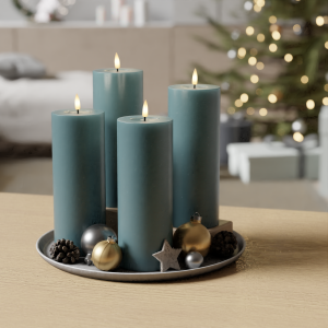 LED Blockkerzen Set – Jade Green – 4 Stück 7,5 x 20 cm | Deluxe Home Art Shop DE