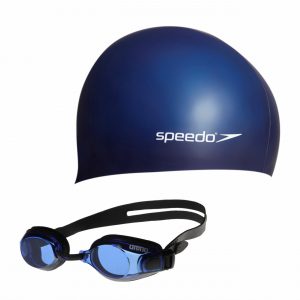 Speedo Plain flat Silicone Cap navy mit arena Zoom X-Fit black-blue-black | TS-Hobby