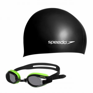 Speedo Plain flat Silicone Cap Black mit arena Zoom X-Fit green-smoke-black | TS-Hobby