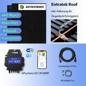 ‘Entratek Roof|Balkonkraftwerk 800W/880Wp|Ziegeldach|EZ1-M&Astronergy 440 Bifazial&10m Schukokabel’ | Entratek Shop