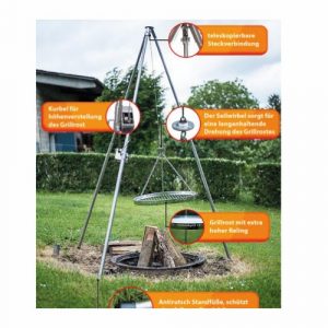 Edelstahl Dreibein Schwenkgrill Set – Dreibein mit Rostgröße 50cm | Schwenkgrill Shop