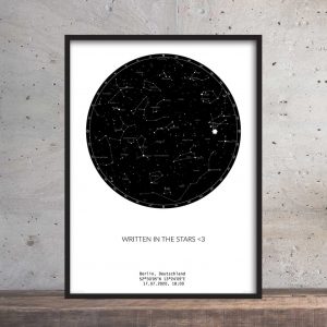 Sternenhimmel Poster – Persönliche Sternenkarte – Schwarz-Weiß – Aluminiumrahmen Schwarz, 50x70cm | Pimavo