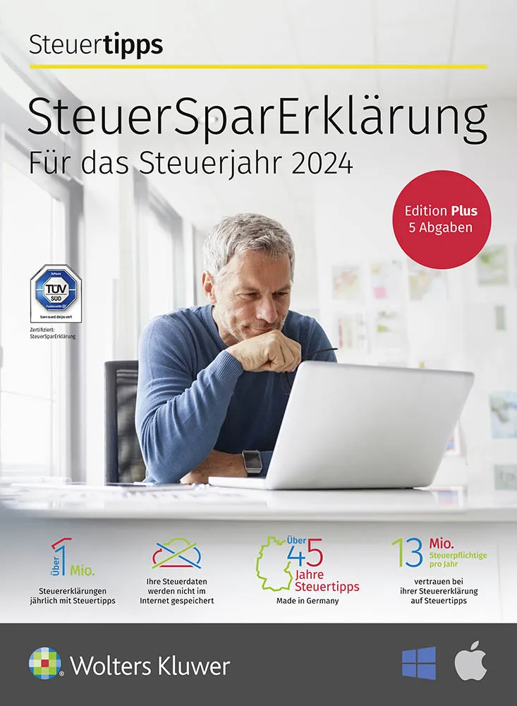 Wolters Kluwer SteuerSparErklärung Plus 2025 (Steuerjahr 2024), ESD (Download), Windows und Mac | mysoftware