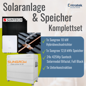 ‘10,1 kWp Solar Komplettanlage mit Speicher| Hybrid-Wechselrichter 10 kW + Stromspeicher 12,8 kWh’ | Entratek Shop