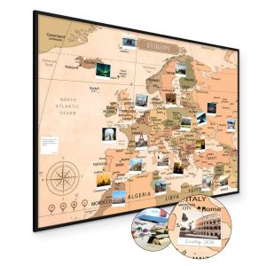 Europakarte Vintage A1 Pinnwand Kork Aluminiumrahmen – Aluminiumrahmen Schwarz | Pimavo