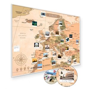 Europakarte Vintage A1 Pinnwand Kork Aluminiumrahmen – Aluminiumrahmen Weiß | Pimavo