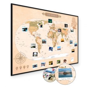 Pinnwand Weltkarte Vintage A1 Aluminiumrahmen Kork – Aluminiumrahmen Schwarz | Pimavo
