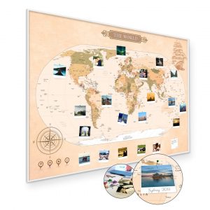 Pinnwand Weltkarte Vintage A1 Aluminiumrahmen Kork – Aluminiumrahmen Weiß | Pimavo