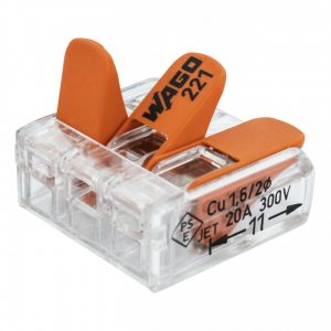 1x Wago Klemme 3 Leiter Verbindungsklemme mit Betätigungshebel 221-413 | jungeslicht.de