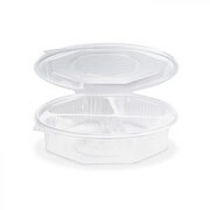 Menüschale achteckig Achteckbecher klar mit Deckel 3-geteilt, PP, 25 Stk. | Verpackungsteam