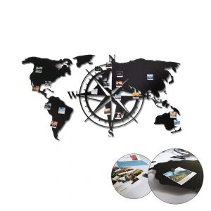 3D Weltkarte Metall auf die Wand Windrose | Pimavo