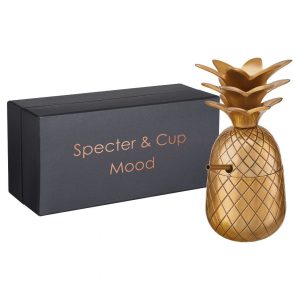 Ananas Becher für Cocktails mit Deckel und Strohhalm (300 ml, Farbe Gold) | Specter & Cup