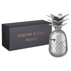 Ananas Becher für Cocktails mit Deckel und Strohhalm (300 ml, Farbe Silber) | Specter & Cup