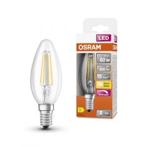 OSRAM Dimmbare LED – Lampen, klassische Kolbenform, 60 Watts Ersatz, E14, B-shape, 2700 Kelvin, Warm weiß, Klares Glas | LEDVANCE