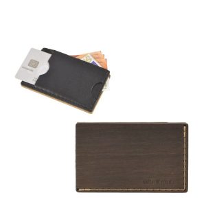 Karten Portemonnaie aus Holz mit Leder 7x11cm “Tenebra Note” BeWooden | Ordnung und mehr