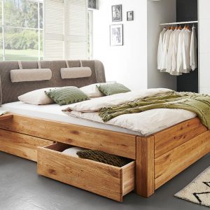 Easy Sleep Schubkastenbett KT13 aus massiver Wildeiche mit gebogenem Kopfteil | massive-naturmoebel