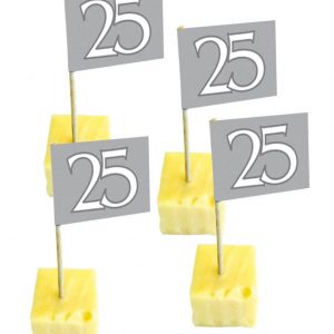 Cocktailspießchen Zahl 25 silber Deko Picker | Karneval-Universe