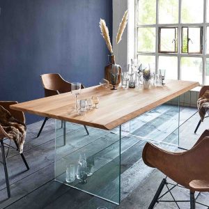 Esstisch Miles aus massiver Wildeiche mit Glasgestell | massive-naturmoebel