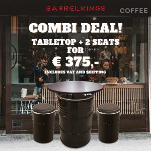 Kombiangebot: Stehtisch mit schwarzer Platte + 2 Sitzplätze | Barrelkings.com