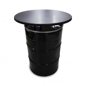 Stehtisch 200 Liter Ölfass mit schwarz platte | Barrelkings.com